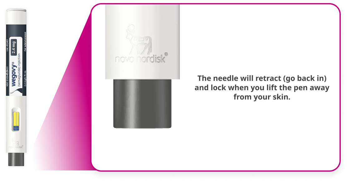 The needle will retract and lock when the pen is pulled away from the skin.