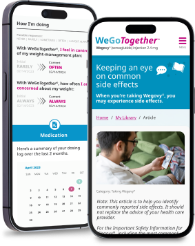 Two smartphones side by side, displaying previews of the WeGoTogether portal.