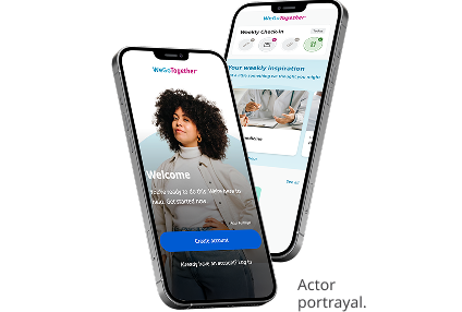 Two smartphones side by side, displaying previews of the WeGoTogether portal.